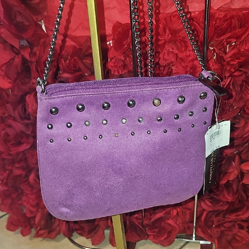 Christian Siriano NWT Women's Purple Velvet Studded Bag With Crossbody Strap